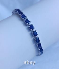 Bracelet de tennis ovale en saphir bleu naturel en argent sterling 925 bijoux faits main