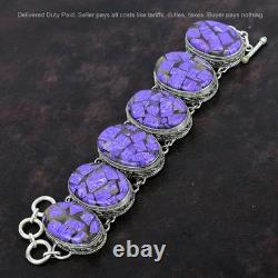 Bracelet en Charoïte en Cuivre avec Chaîne Ajustable en Argent Sterling 925 Bracelet Vintage