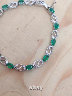Bracelet en Émeraude Authentique en Argent Sterling 925 Bracelet Vintage Bracelet Fait Main