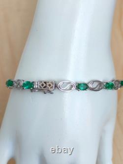 Bracelet en Émeraude Authentique en Argent Sterling 925 Bracelet Vintage Bracelet Fait Main
