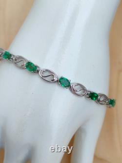 Bracelet en Émeraude Authentique en Argent Sterling 925 Bracelet Vintage Bracelet Fait Main