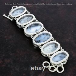 Bracelet en Opale Dendritique en Argent Sterling 925 Chaîne Ajustable Bijoux Vintage Boho