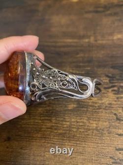 Bracelet en ambre vintage en argent sterling style Art Nouveau en filigrane