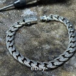 Bracelet en argent sterling 925 solide, chaîne curb lourde pour hommes