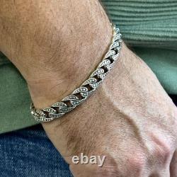 Bracelet en argent sterling 925 solide, chaîne curb lourde pour hommes