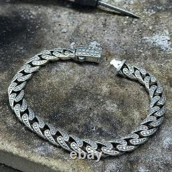 Bracelet en argent sterling 925 solide, chaîne curb lourde pour hommes