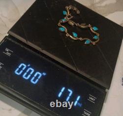 Bracelet en argent sterling 925 turquoise avec feuille belle vintage amérindien