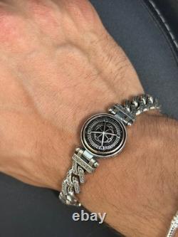 Bracelet en argent sterling cubain oxydé pour hommes en chaîne à maillons