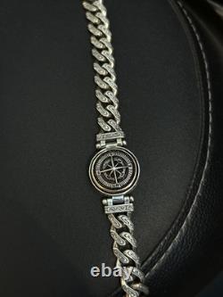 Bracelet en argent sterling cubain oxydé pour hommes en chaîne à maillons