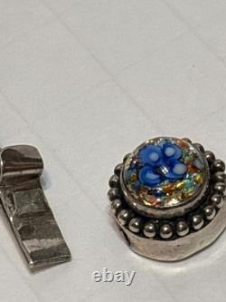 Bracelet en argent sterling lourd 81/2 maillons avec gemme millefiori sur le fermoir marqué