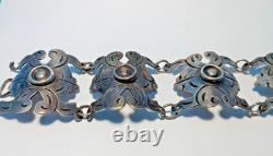 Bracelet en argent sterling mexicain antique vintage en maillons / panneaux TRÈS BEAU
