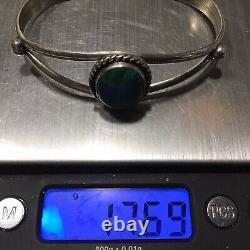 Bracelet en argent sterling natif VTG EG Elisabeth Guerro avec Malachite verte 17,6g