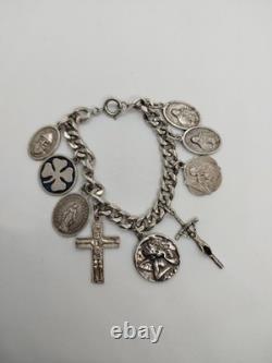 Bracelet en argent sterling unique avec 9 charms religieux 19 cm