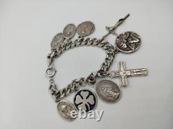 Bracelet en argent sterling unique avec 9 charms religieux 19 cm