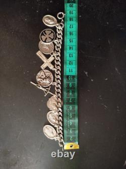 Bracelet en argent sterling unique avec 9 charms religieux 19 cm
