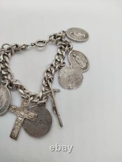 Bracelet en argent sterling unique avec 9 charms religieux 19 cm