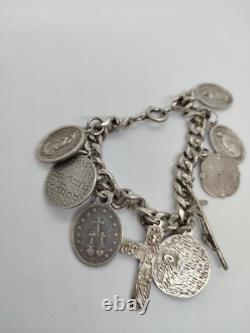 Bracelet en argent sterling unique avec 9 charms religieux 19 cm