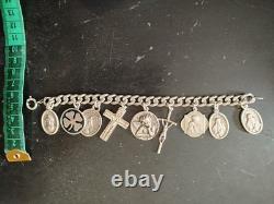 Bracelet en argent sterling unique avec 9 charms religieux 19 cm