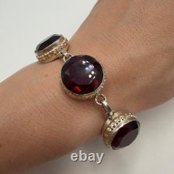 Bracelet en argent sterling vintage 925 avec pierre rouge - Bijoux pour femmes - Marqué