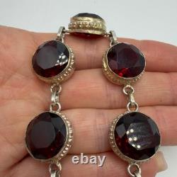 Bracelet en argent sterling vintage 925 avec pierre rouge - Bijoux pour femmes - Marqué