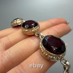 Bracelet en argent sterling vintage 925 avec pierre rouge - Bijoux pour femmes - Marqué