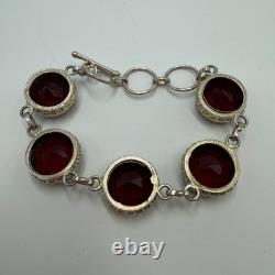 Bracelet en argent sterling vintage 925 avec pierre rouge - Bijoux pour femmes - Marqué
