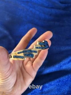 Bracelet en argent sterling vintage avec incrustation de lapis et design d'ailes d'aigle