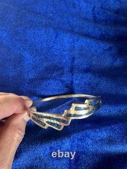 Bracelet en argent sterling vintage avec incrustation de lapis et design d'ailes d'aigle