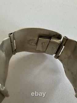 Bracelet en argent sterling vintage avec panneaux en turquoise signé 7,5 35g