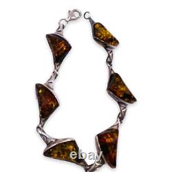 Bracelet en chaîne à maillons en ambre baltique vintage en argent sterling 925 (5636)