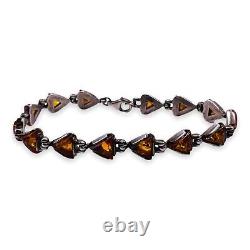 Bracelet en chaîne de lien en ambre de la mer Baltique vintage en argent sterling 925 (5640)