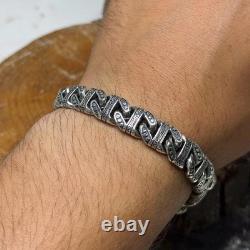 Bracelet en chaîne solide en argent sterling, bracelet lourd fait à la main gravé