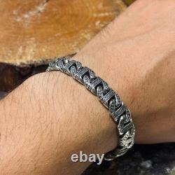 Bracelet en chaîne solide en argent sterling, bracelet lourd fait à la main gravé