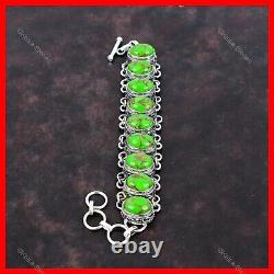 Bracelet en chaîne vintage en argent sterling avec turquoise verte naturelle et cuivre