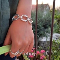 Bracelet en maillons épais en argent sterling 925, Jonc de chaîne épaisse géométrique