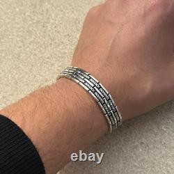 Bracelet en maillons gravés pour hommes en argent sterling 925 solide