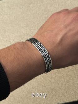 Bracelet en maillons gravés pour hommes en argent sterling 925 solide