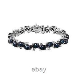 Bracelet en saphir étoilé bleu naturel en argent 925 avec moissanite, taille 7,25 ct 36,4