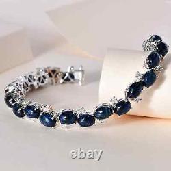 Bracelet en saphir étoilé bleu naturel en argent 925 avec moissanite, taille 7,25 ct 36,4