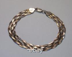 Bracelet et collier en argent sterling vintage à plusieurs brins tressés serpent Italie