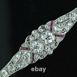 Bracelet fin en argent sterling 925 avec diamants jumeaux de 2 carats dans le style Art Déco vintage