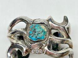 Bracelet jonc NAVAJO en argent sterling Vintage RARE Turquoise, signé A
