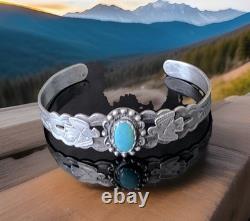 Bracelet jonc en argent sterling avec turquoise Thunderbird de l'époque Fred Harvey vintage
