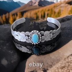 Bracelet jonc en argent sterling avec turquoise Thunderbird de l'époque Fred Harvey vintage