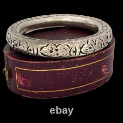 Bracelet jonc en argent sterling chinois antique vintage déco, hochets en forme de coussin, 65,5 g