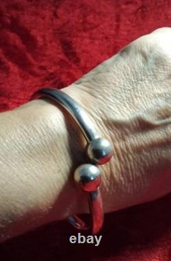 Bracelet jonc en argent sterling mexicain vintage à charnière ajustable de 14,2 g