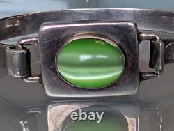 Bracelet jonc moderne en argent sterling 925 vintage du Mexique avec œil de chat vert 19g