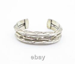 Bracelet jonc torsadé vintage en argent sterling 925 avec bordure gravée Navajo BT2755