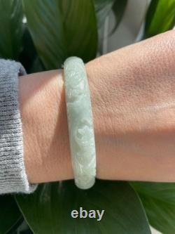 Bracelet jonc vintage en argent sterling chinois avec jade vert clair
