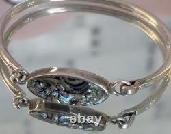 Bracelet jonc vintage en argent sterling de Taxco avec abalone, Mexique 925, ovale en abalone